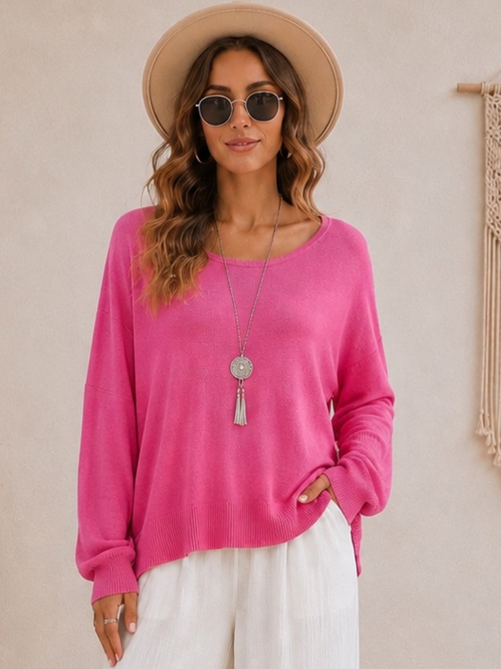 Victoriaβs Secret Lightweight V-Neck Sweater In Pink Pocket Top Boho Casual Lg